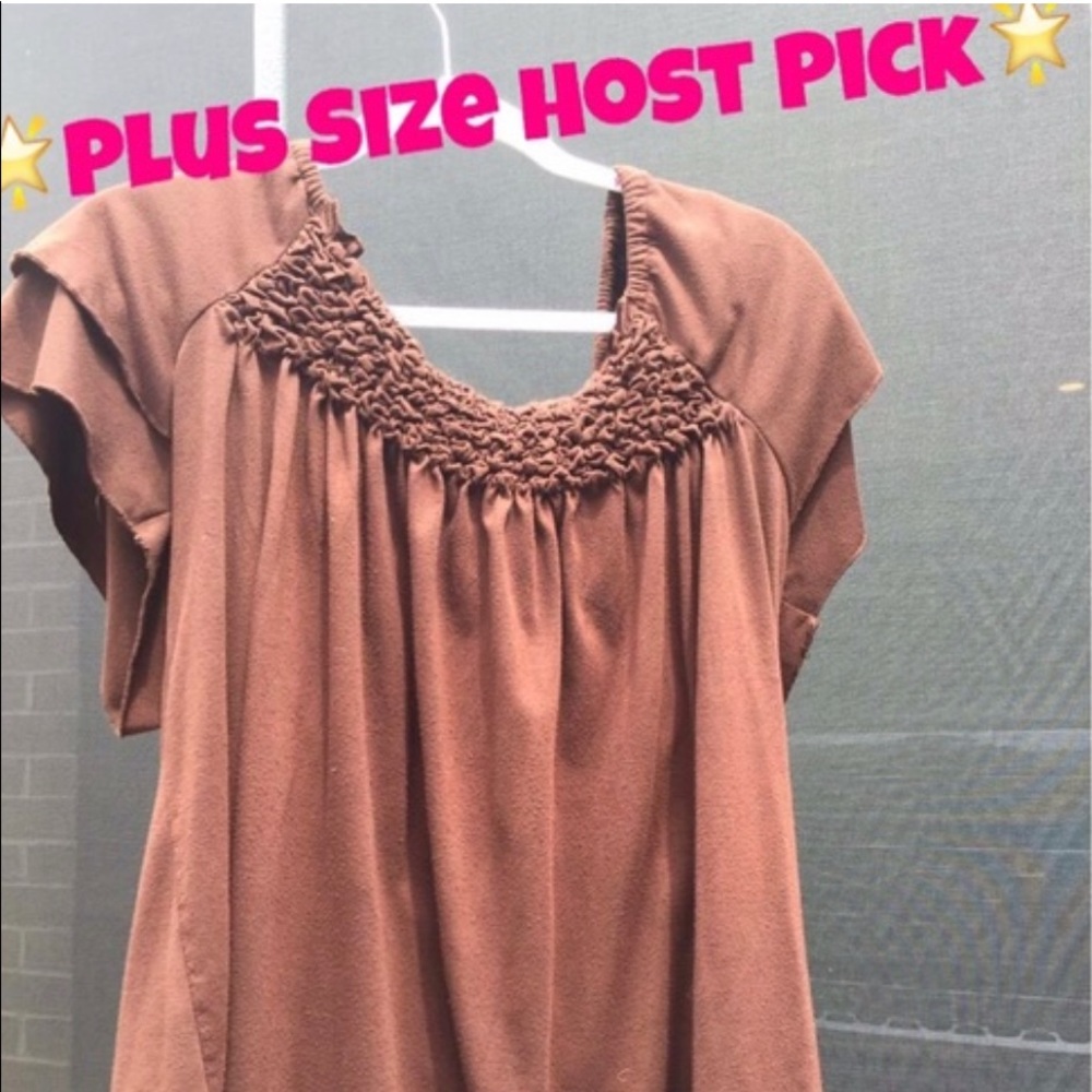 Brown Shirt w/Swoop Rooshed Neckline - Picture 3 of 3